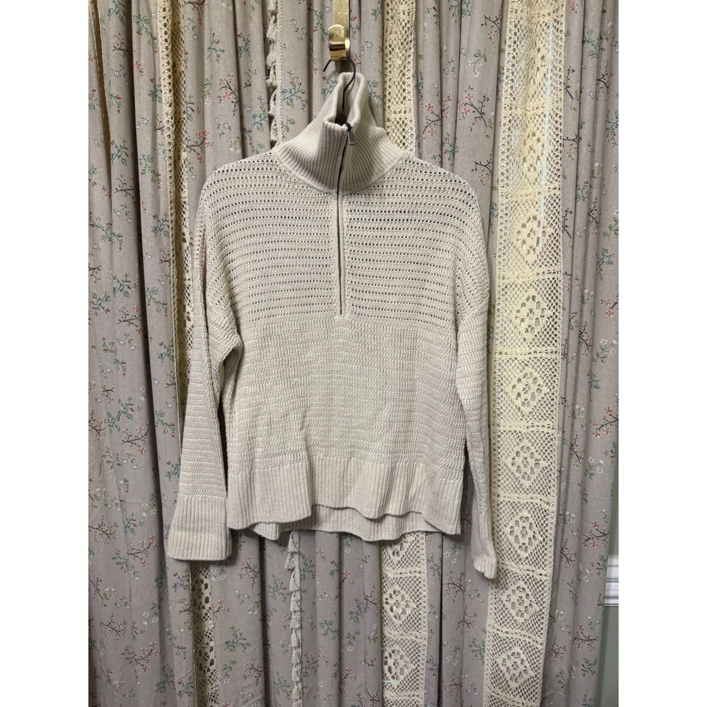 Faherty Miramar Linen Quarter Zip Sweater Ivory XS Oversized
